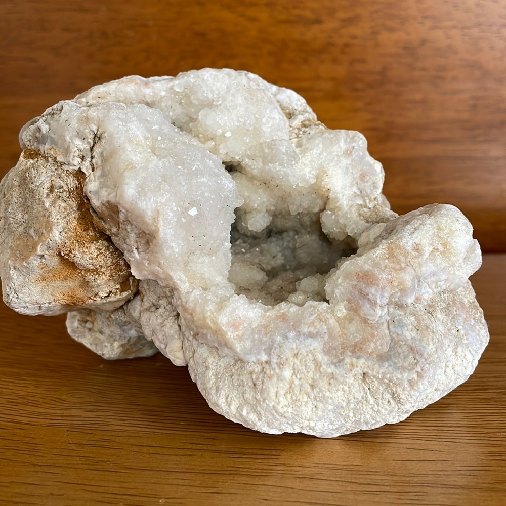 5” White Crystal Geode Spirit Quartz Cluster Chalcedony